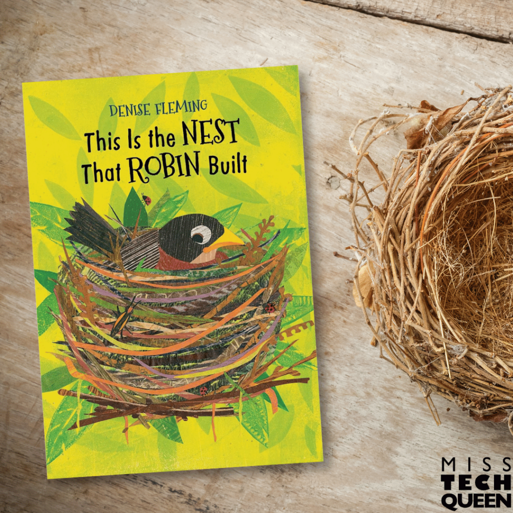 This image shows the read aloud, "This is the Nest that Robin Built". This book is great to use alongside a variety of spring STEM activities.