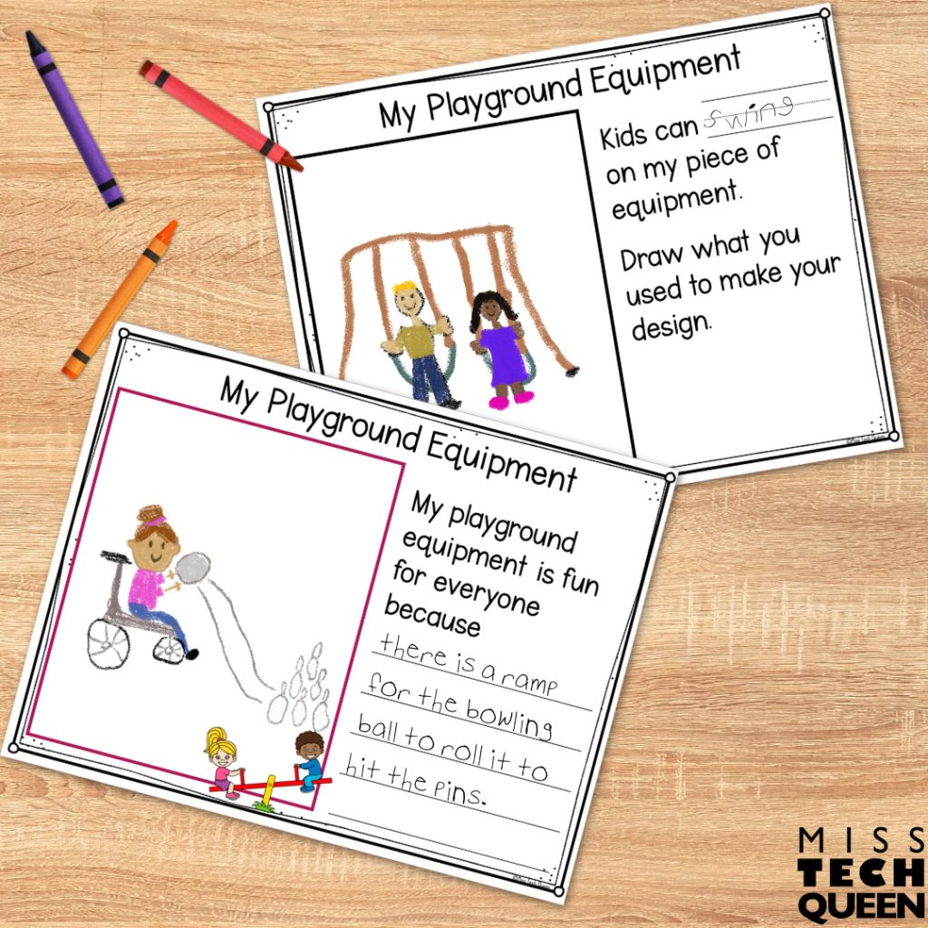 The Recess Queen is the perfect book for pairing STEM and language arts, who doesn't love recess? Students will complete task cards that guide them through this process step-by-step to create brand-new playground equipment. 