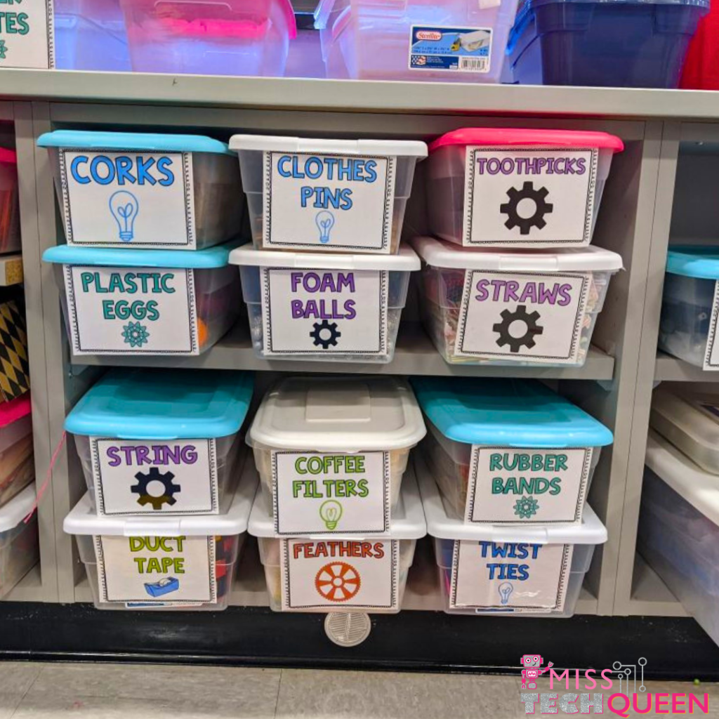 Bin labels like these will help you keep all of your supplies organized as you start a makerspace in your classroom.