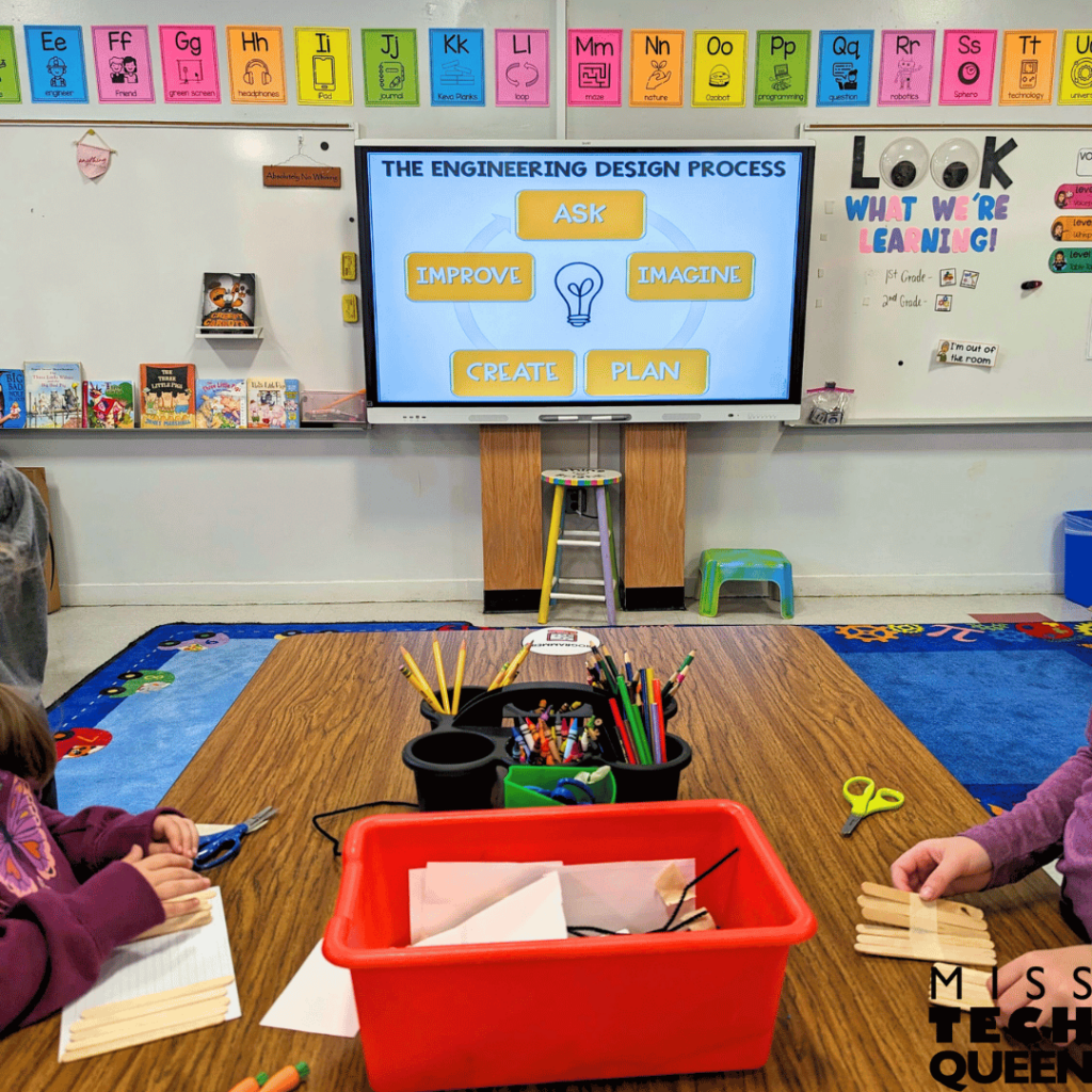 While students are working on their STEM challenges, you can display helpful information on the interactive whiteboard.