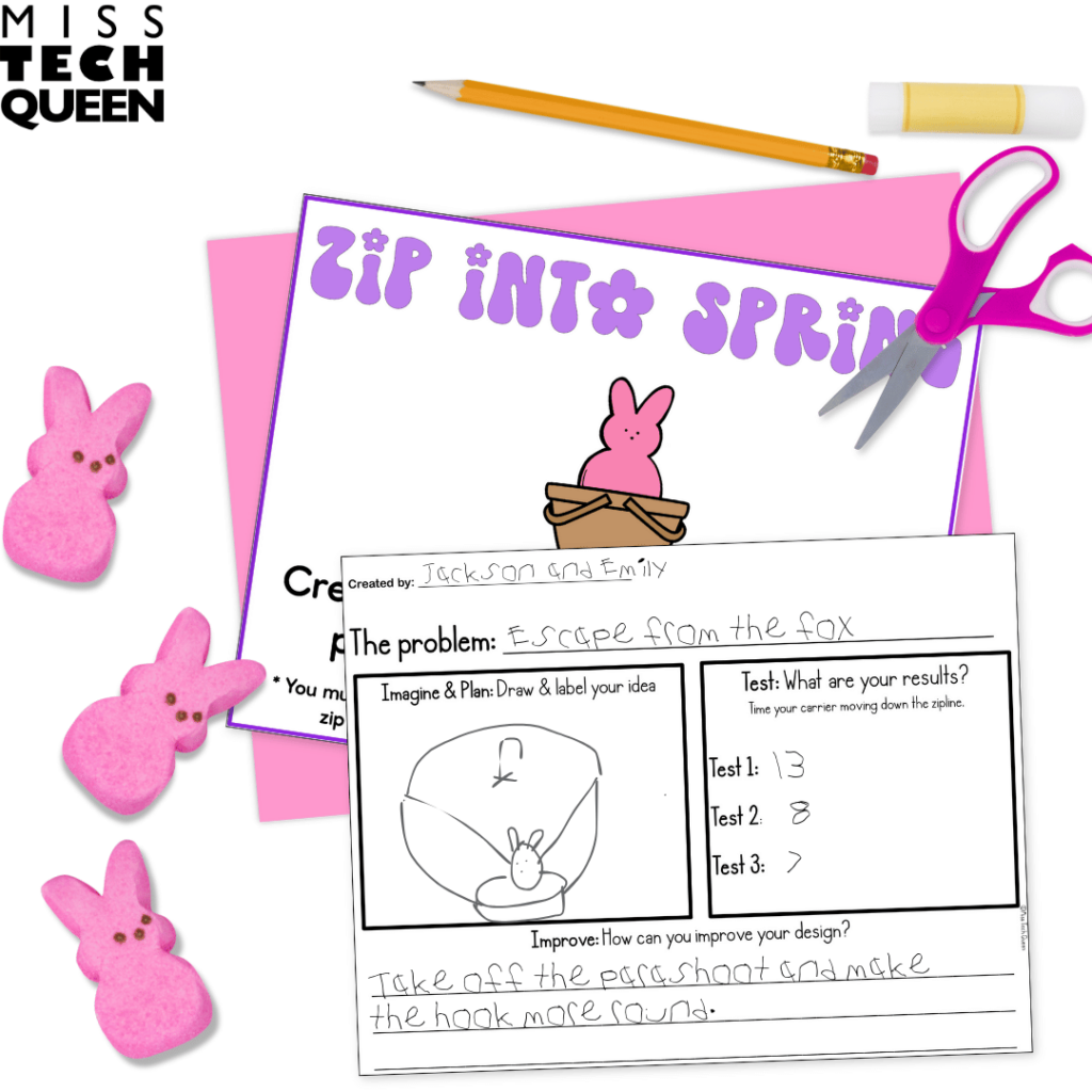 Students can zip into spring as they build a zipline for an Easter peep.