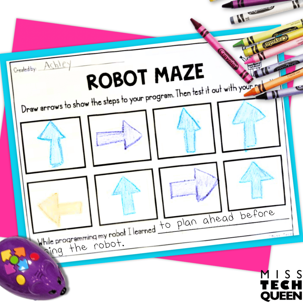 Students can plan their robots' paths using this robot maze worksheet.