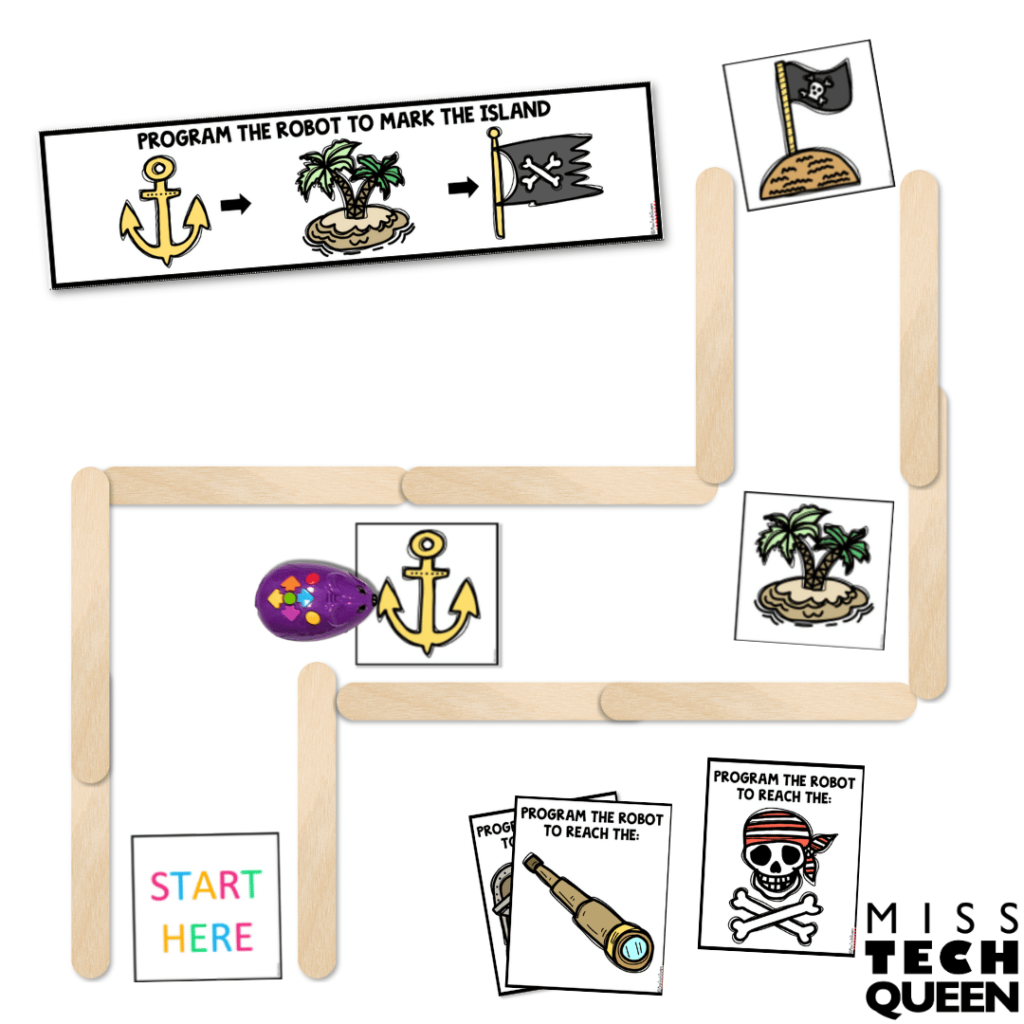 This image shows an example of how to set up coding mats using individual cards.