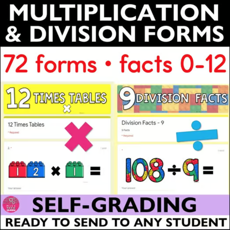 Multiplication and Division Facts Practice with Google Forms