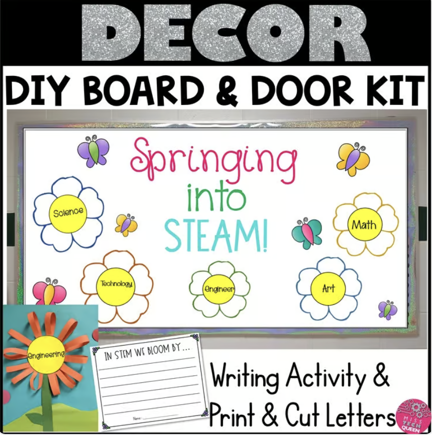 Springing into STEAM bulletin board display ideas for spring
