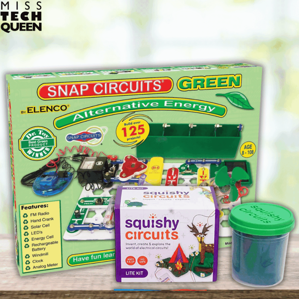 Snap Circuits and Squishy Circuits allow students to build and design while learning about electricity.