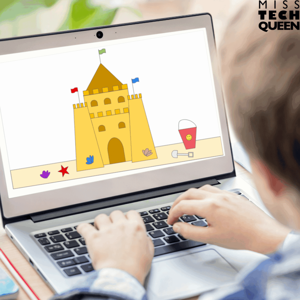 Students use drawing tools and learn how to resize shapes when completing directed drawings.