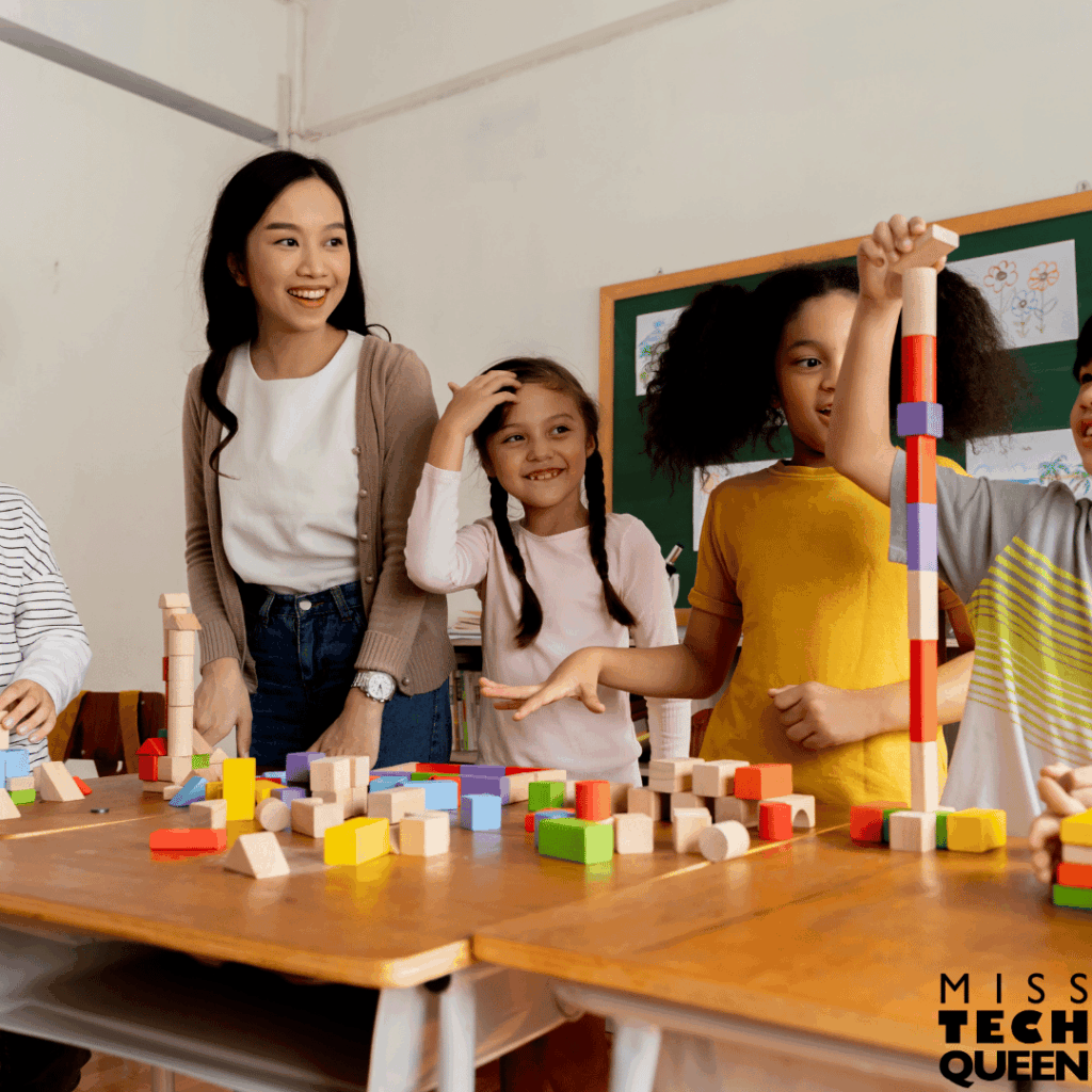 You might stop the class halfway through the activity and ask everyone to freeze. Once your students are looking at you, invite a few groups to share something that's working well or a problem they're trying to solve.