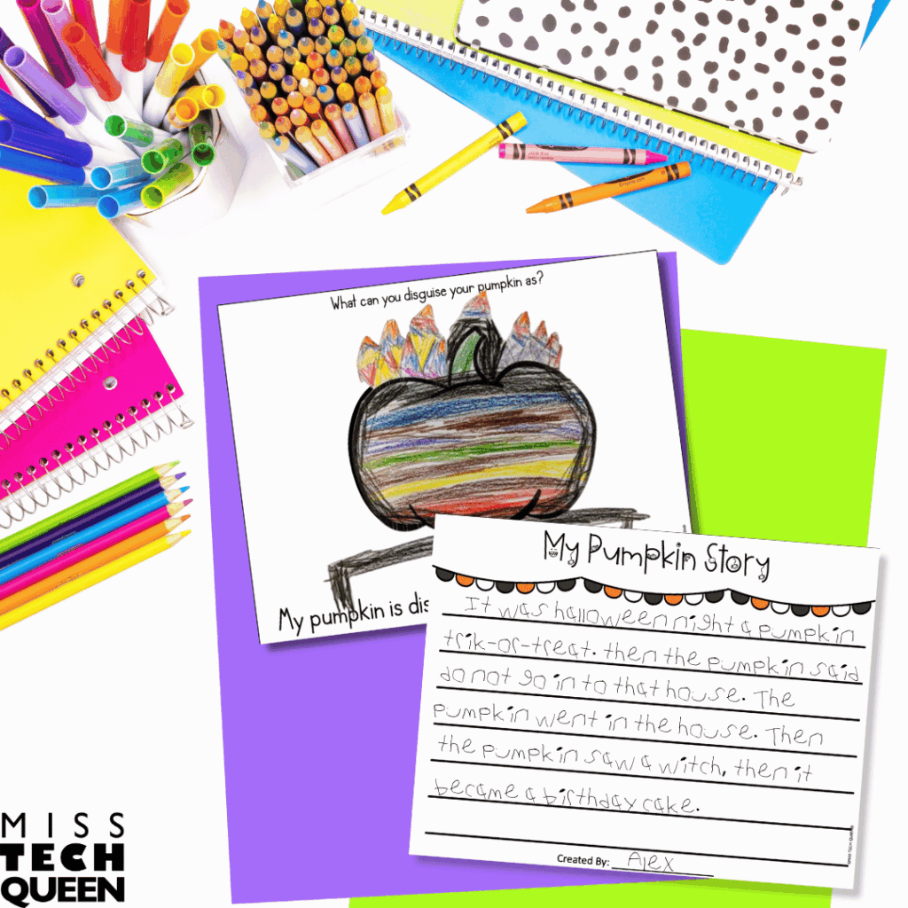 The Pumpkin Disguise resource allows students to write a story about their disguise.