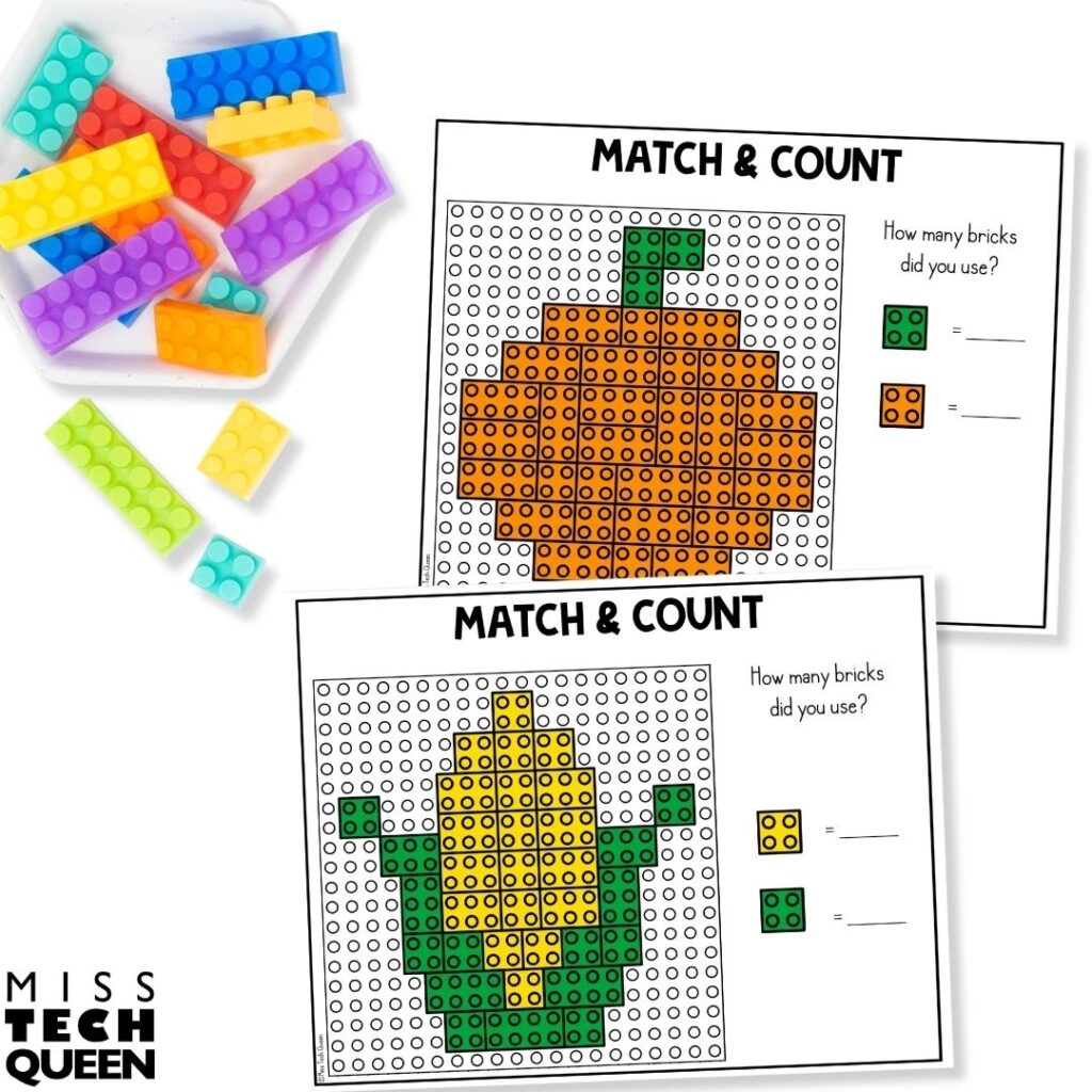 My Building With Math activities combine dice, building bricks, and math practice. 