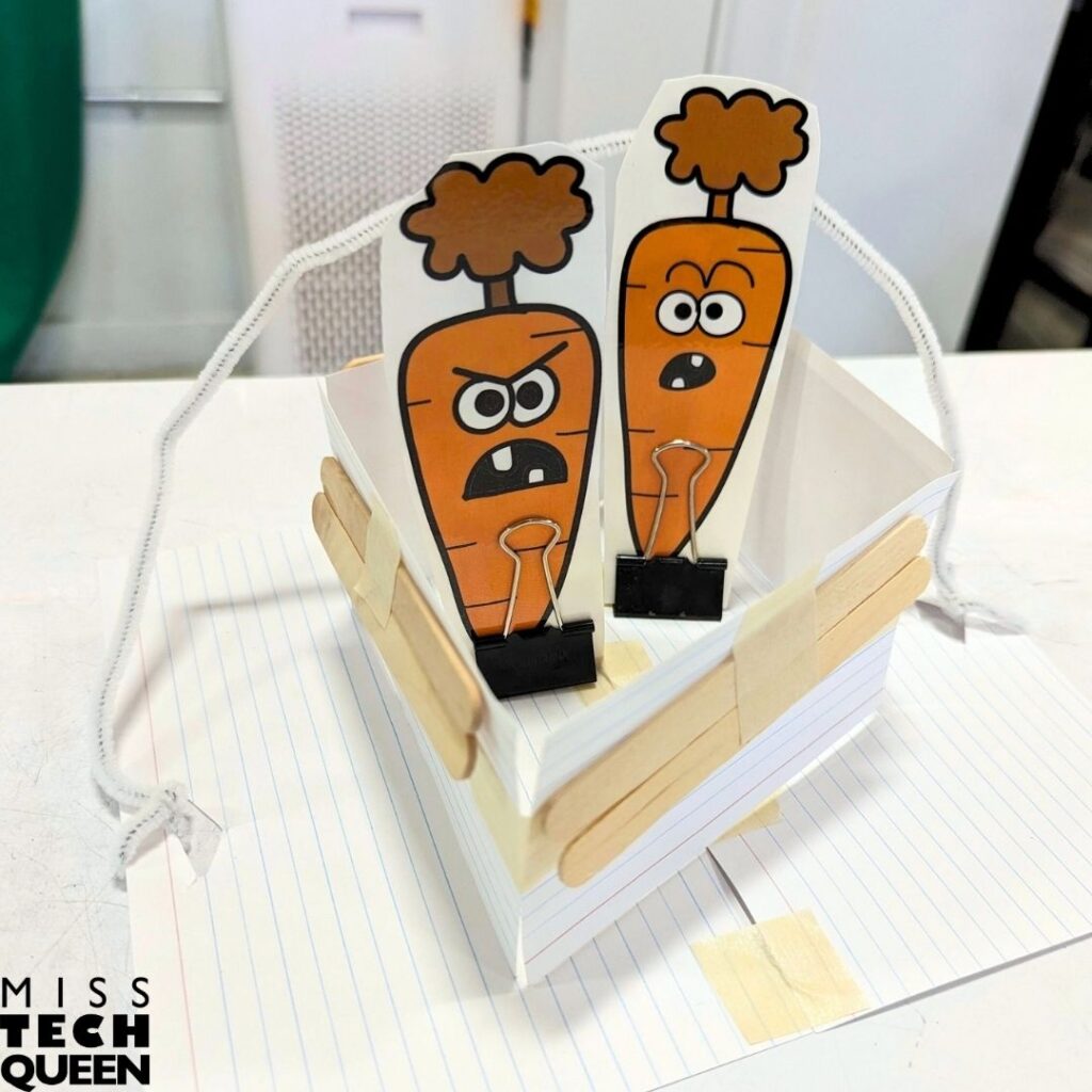 In my Creepy Carrots Zipline STEM Challenge, your students' goal is to construct a zipline and a carrier or basket to help the carrots escape the garden.